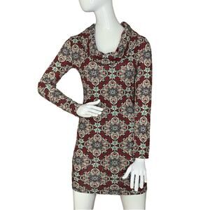 Charlotte Russe moroccan print bodycon long sleeve cowl neck dress size S